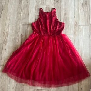 Red Lace top and tulle bottom Midi Dress